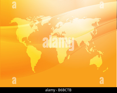 Mappa del mondo illustrazione con abstract di linee curve Foto Stock