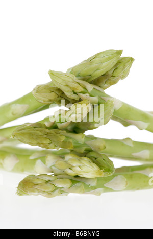Asparagi sottili su sfondo bianco Foto Stock