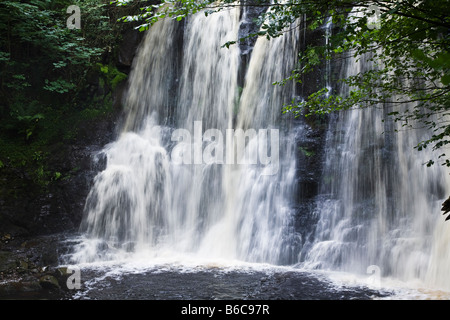 Ess na Crub cascata sul fiume Inver, Glenariff Forest Park, Glens di Antrim, County Antrim, Irlanda del Nord Foto Stock