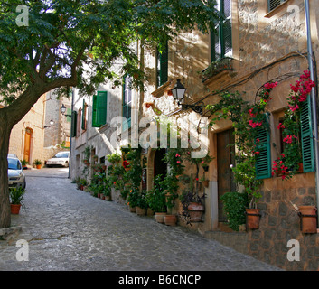 Valdemossa lane corsie sbocciare fiori romantico borgo po Foto Stock