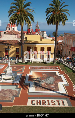 Tenerife: La Alfombra (tappetino) De Corpust Christi in La Orotava. Foto Stock