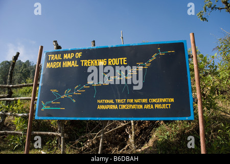 Mappa del percorso del Mardi Himal percorso trekking a Pothana nella regione di Annapurna dell'Himalaya in Nepal Foto Stock