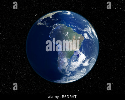 America del sud, un'immagine satellitare di notte-giorno. Questa immagine composita della terra è centrata sul Sud America. Foto Stock