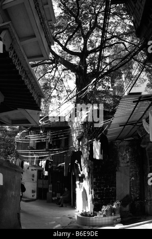 Vecchia cucina Cantonese strade laterali a Guangzhou, Cina. Classe inferiore di cittadini cinesi che vivono in pacifica coesistenza con l'ambiente Foto Stock