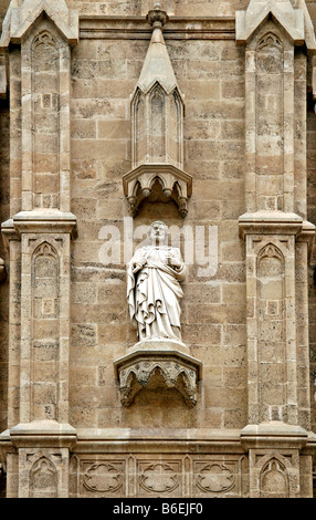La scultura sul portale principale, La Seu Cathedral, Palma de Mallorca, Maiorca, isole Baleari, Spagna, Europa Foto Stock