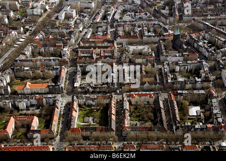 Fotografia aerea, blocco città alloggiamento, Kreuzviertel, Dortmund, la zona della Ruhr, Renania settentrionale-Vestfalia, Germania, Europa Foto Stock