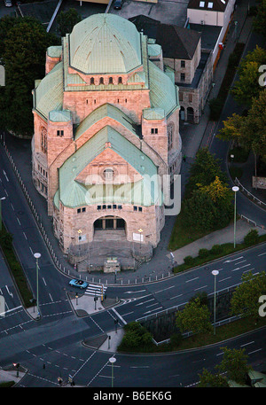 Fotografia aerea, sinagoga nel centro della città, memorial, Essen, la zona della Ruhr, Renania settentrionale-Vestfalia, Germania, Europa Foto Stock