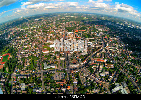 Fotografia aerea, colpo lungo, fisheye shot, citta' interna, Bottrop, la zona della Ruhr, Renania settentrionale-Vestfalia, Germania, Europa Foto Stock