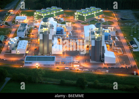 Fotografia aerea, GuD-Kraftwerk, la turbina a gas Power Plant, serata shot, impianto di alimentazione scambiatore di calore le imprese di pubblica utilità: Stadtwer Foto Stock