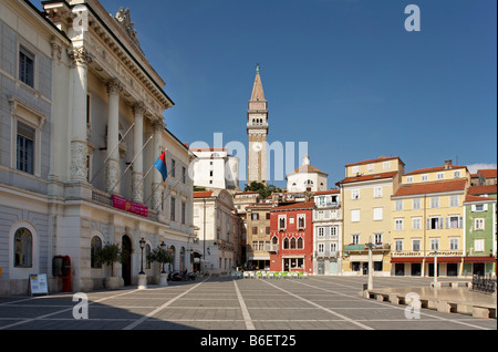 Tartini Square a Pirano, Adriatico, Istria, Slovenia, Europa Foto Stock
