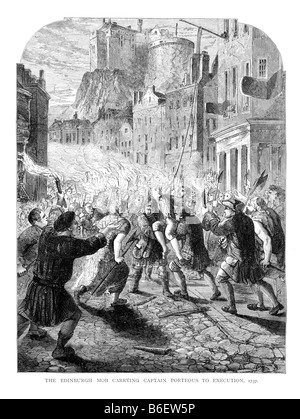 La Folla di Edimburgo che trasportano il capitano John Porteous per l'Esecuzione 1737 Foto Stock