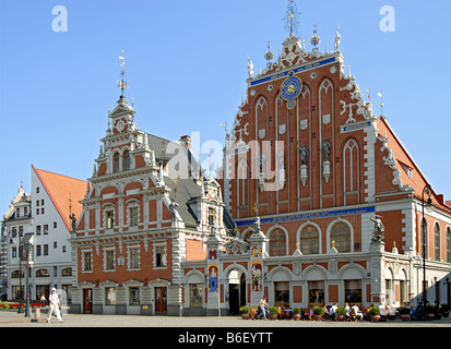 Storica città vecchia di Riga con il Mentzendorffhaus e il Dannensternhaus, Lettonia Foto Stock