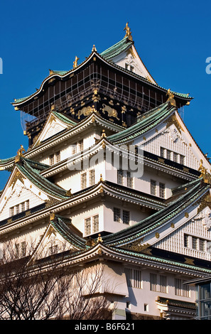 La torre principale del Castello di Osaka, originariamente chiamato Ozakajo, è uno del Giappone più famosi castelli, Giappone, Osaka Foto Stock