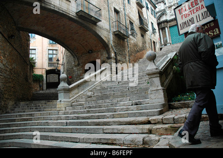 Pujada de Sant Domènec Street quartiere ebraico o Barrio Judio chiamata Jueue GIRONA Catalogna Spagna Foto Stock