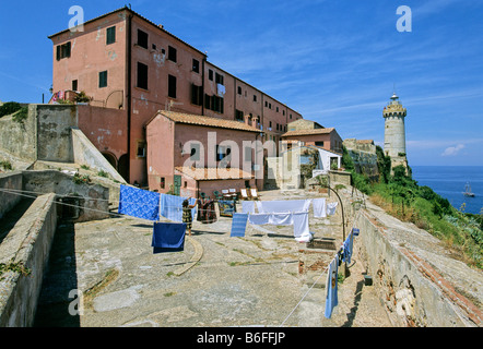 Forte Stella le fortificazioni, faro, Portoferraio, Isola d'Elba, Provincia di Livorno, Toscana, Italia, Europa Foto Stock