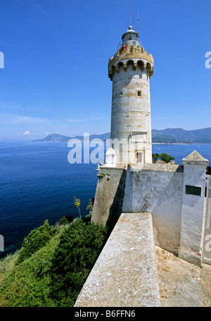 Faro di Forte Stella, Portoferraio, Isola d'Elba, provincia di Livorno, Toscana, Italia, Europa Foto Stock