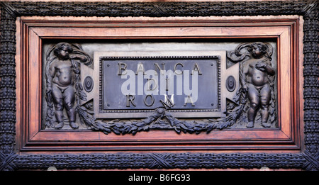 Segno per la Banca di Roma o banca di Rom, Roma, Italia, Europa Foto Stock