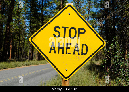 Interrompere in anticipo, stop, American road sign Foto Stock