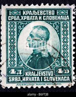 Pietro I, Re di Serbia e Jugoslavia (1903-1921), francobollo, Serbia Foto Stock