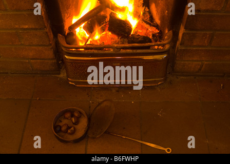 Castagne arrostite da un fuoco aperto Foto Stock