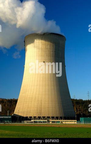 Umido a tiraggio naturale raffreddamento torre iperbolica di un impianto ad energia nucleare, Goesgen, Svizzera Foto Stock