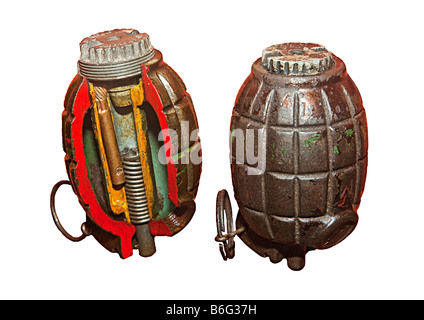 Mulini granata bomba come utilizzato dall esercito britannico nel mondo le guerre in spaccato e intera Foto Stock