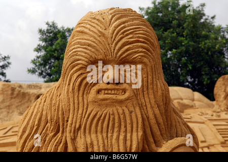 Chewbecca dei personaggi di Star Wars fiesa sand festival di arte scultura portogallo Viaggi turismo film di fantascienza americano George lucas Foto Stock