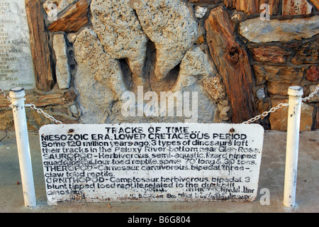 Il centro di Glen Rose Texas segno e la visualizzazione di una impronta di dinosauro via Foto Stock