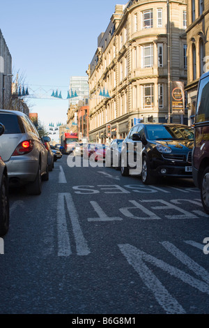 La congestione del traffico su Deansgate Manchester Foto Stock