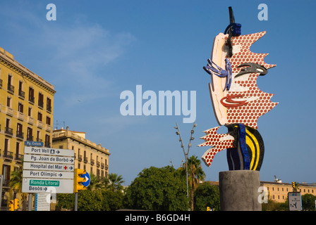 Cap de Barcelona Da Lichtenstein e cartelli stradali in Barcellona Spagna Europa Foto Stock