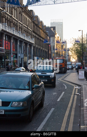 La congestione del traffico su Deansgate Manchester Foto Stock