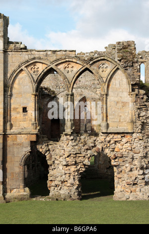 Finestra a Easby Abbey fondata nel 1152 dai monaci dei premonstrati e sciolti in 1536 Richmond North Yorkshire, Inghilterra Foto Stock