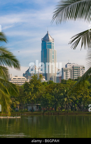 Città moderna skyline su green park Foto Stock