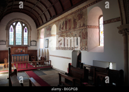 L'interno di Sant Agata s chiesa mostra dipinti medievali di scene del Nuovo Testamento risalente al 1250 Foto Stock