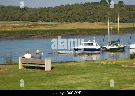 Giovane rilassante scudi grandi Hard Beaulieu New Forest Hampshire REGNO UNITO Foto Stock