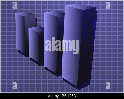 Tre d grafico a barre schema finanziario illustrazione su griglia quadrata Foto Stock