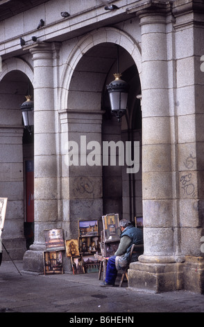 L'artista di strada al lavoro in Plaza Mayor, Madrid, Spagna Foto Stock