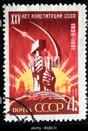 35 anni di costituzione sovietica, francobollo, URSS, 1961 Foto Stock
