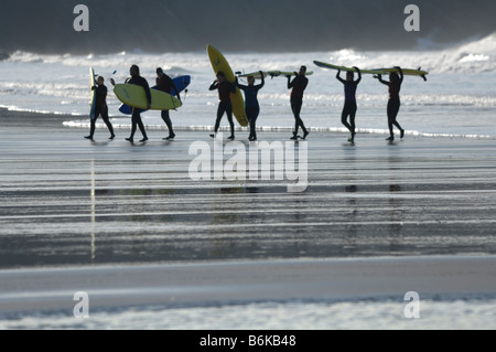 Scuola di Surf Whitesands Beach St Davids Pembrokeshire Wales UK Europa Foto Stock