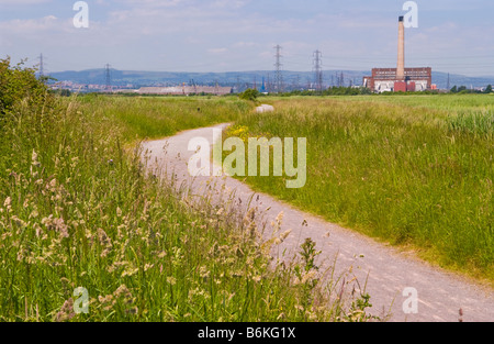 Il sentiero a Newport Zone Umide Riserva Naturale Nazionale South Wales UK guardando verso la stazione di alimentazione Foto Stock