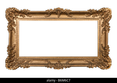 Elaborare Golden Picture Frame isolato su bianco facilmente estratto Foto Stock