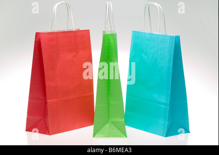 Rosso Verde e Blu della carta borse per lo shopping Foto Stock