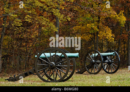 La guerra civile cannoni presso il campo di battaglia di Chickamauga e il Parco Nazionale Militare di Fort Oglethorpe in Georgia Foto Stock