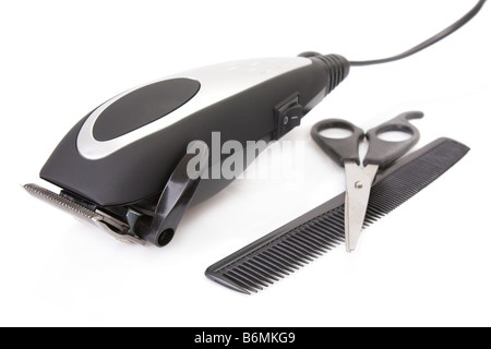 Moderno capelli elettrico / regolabarba con forbici e pettine Foto Stock