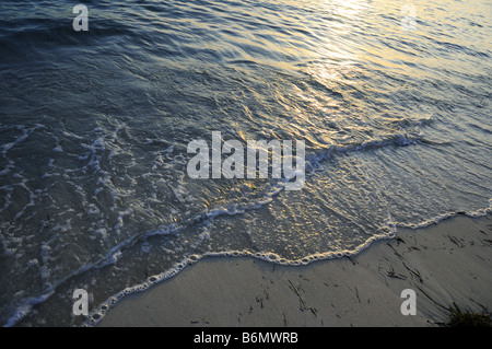 Dettaglio di spruzzi delle onde sulla sabbia di tropicale spiaggia cubana Foto Stock