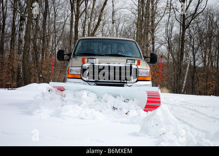 Spazza la neve con un carrello di prelievo Foto Stock