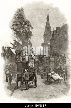 Cheapside e Bow Church Steeple, Londra, Inghilterra nel 19th ° secolo. Foto Stock