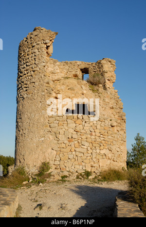 Il mulino a vento di rovina su La Plana, Javea / Xabia, Provincia di Alicante, Comunidad Valenciana, Spagna Foto Stock