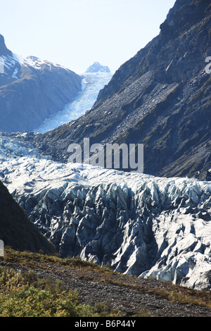 La faccia terminale, Fox Glacier, West Coast, Nuova Zelanda Foto Stock