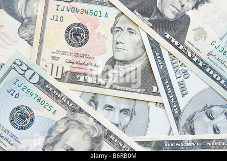 Un assortimento di soldi americani Foto Stock